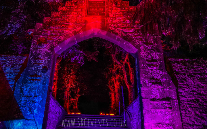 Lighting up the entranceway to The Reid Park in Forfar, Scotland as part of the Light It In Red and We Make Events social media campaigns - which were actively ignored by the government and media.