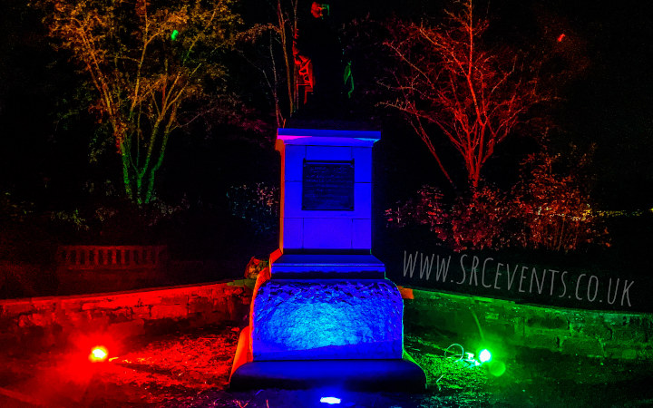 Lighting up the statue of Peter Reid in The Reid Park in Forfar, Scotland as part of the Light It In Red and We Make Events social media campaigns - which were actively ignored by the government and media.