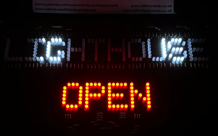 I designed this LED Open Sign PCB for a local shop. It uses 595-series Shift Registers and PICAXE microprocessors.